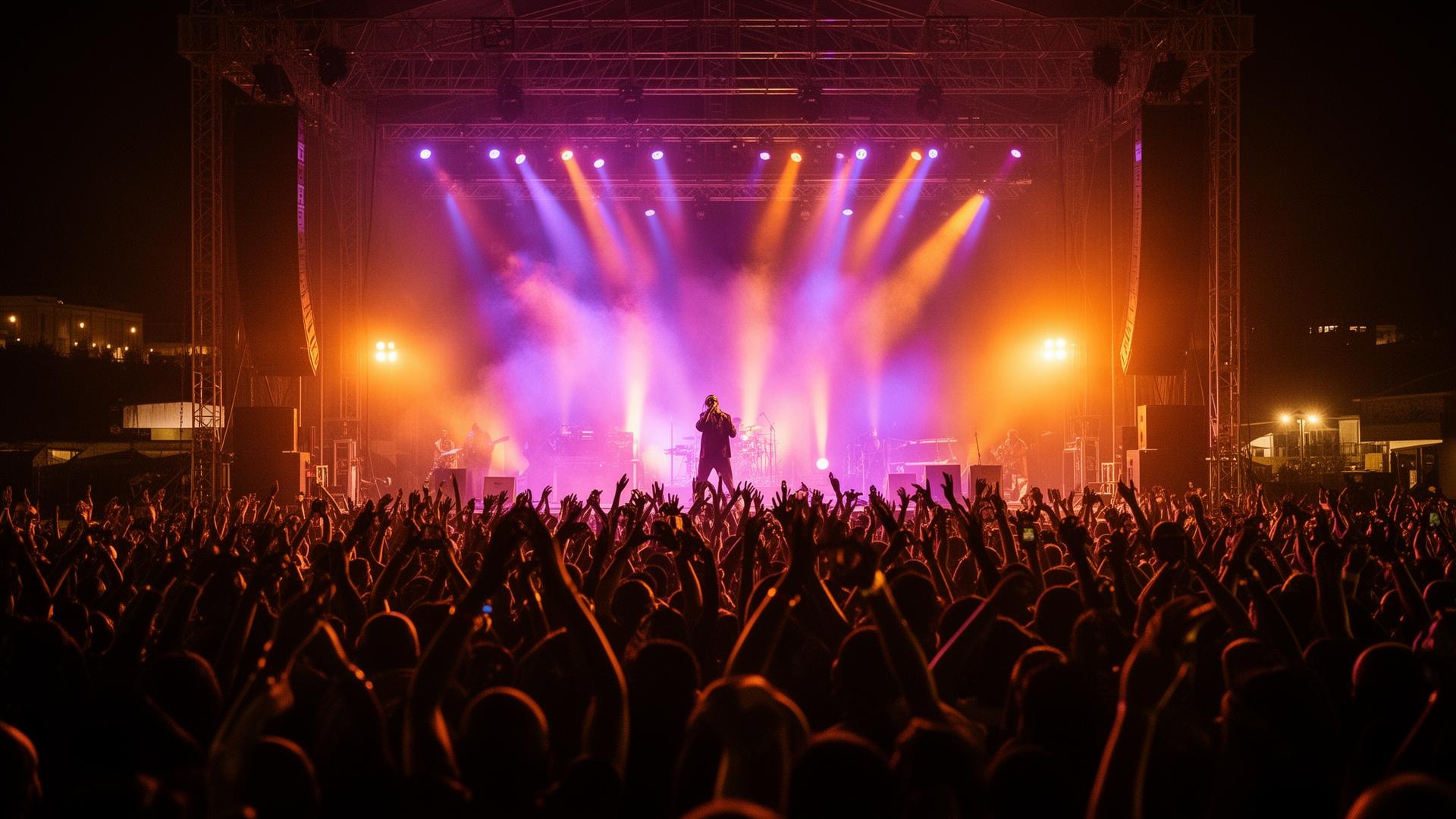 Live African music concert with stage lights and crowd